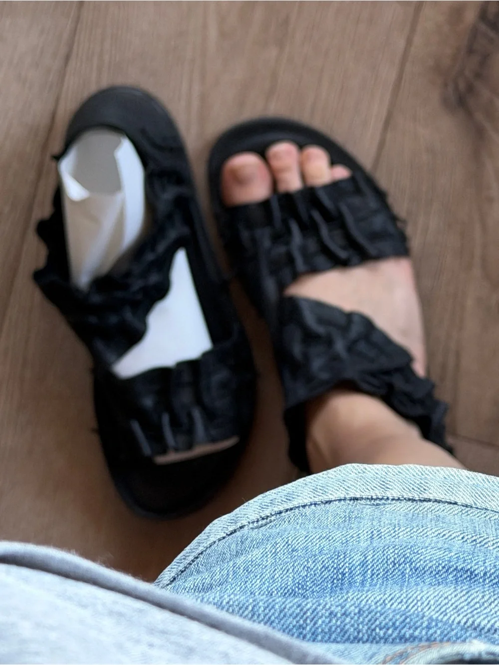 Loints of Holland Black Leather Fringe Sandals - Picture 3 of 10